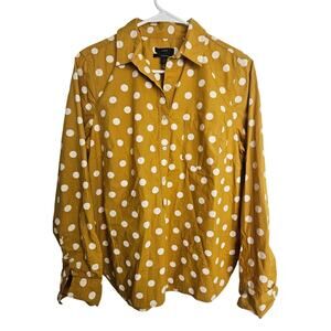 J. Crew Blouse Tunic Top Yellow Polka Dot Long Sleeve Shirt Women 8 Classic Fit